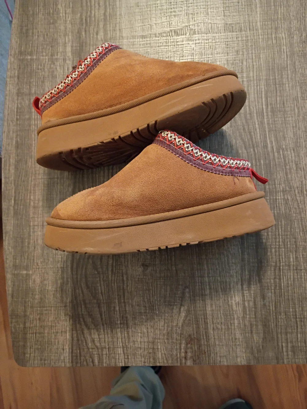 Kids Cozy Tan Suede Slip-On Slippers with Decorative Trim
